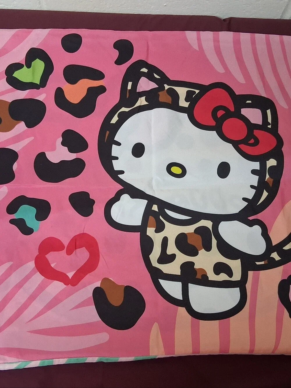 Hello Kitty Standard Size Pillowcase With Tropical Leaves.